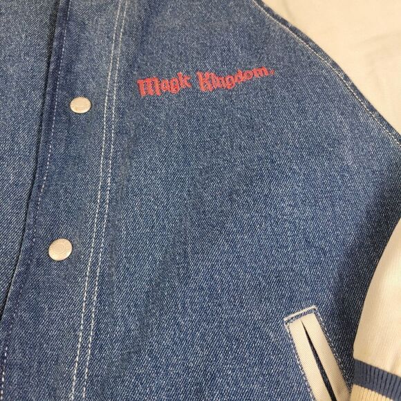 Vintage 90'S  Magic Kingdom Varsity Denim Bomber Jacket SIze S  Mickey Mouse - Picture 3 of 13